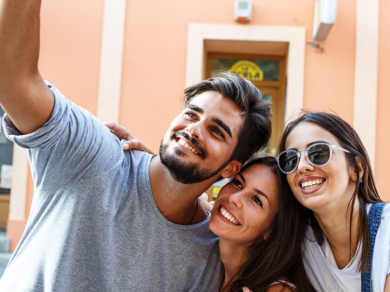 Three friends taking a selfie